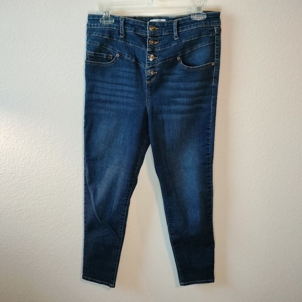 Sofia by Sofia Vergara Dark Wash Rosa Button Front Curvy Ankle Jeans Sz 10